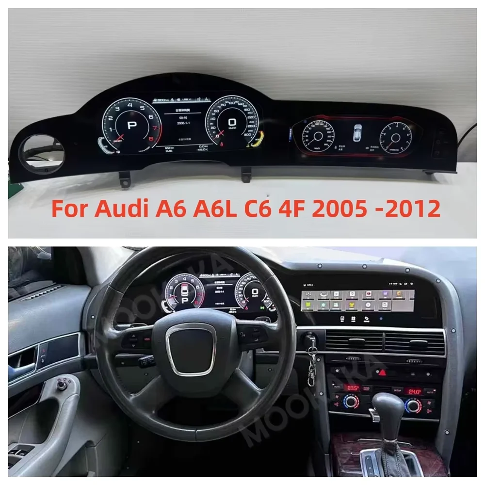 Car Dashboard LCD Digital Instrument Dual Screen Car Radio CarPlay Android Car Multimedia Player For Audi A6 A6L C6 4F 2005-2012