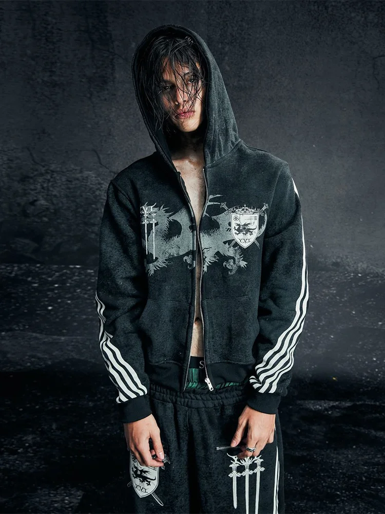 Y2K القوطية الشرير مطبوعة الرجال والنساء الشارع موضة مقنعين تيشرت رياضي الهيب هوب ريترو Harajuku فضفاض زمم هوديي 2025 جديد #1