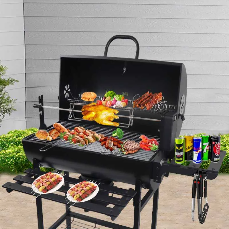 New Arrival Heavy Duty Large Garden Grill American Outdoor Stainless Steel Powder Coated Trolley Adjustable Height BBQ Grill