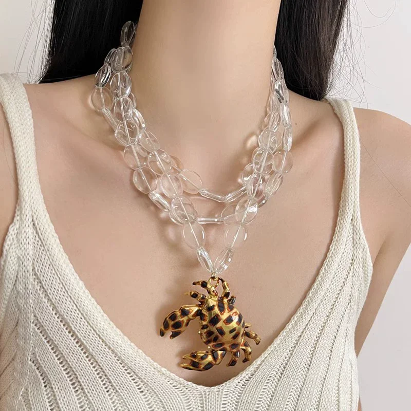 Crab Clear Crystal Beaded Necklace Women's 2025 New Choker Light Luxury High Sense Of Marine Jewelry Accessories