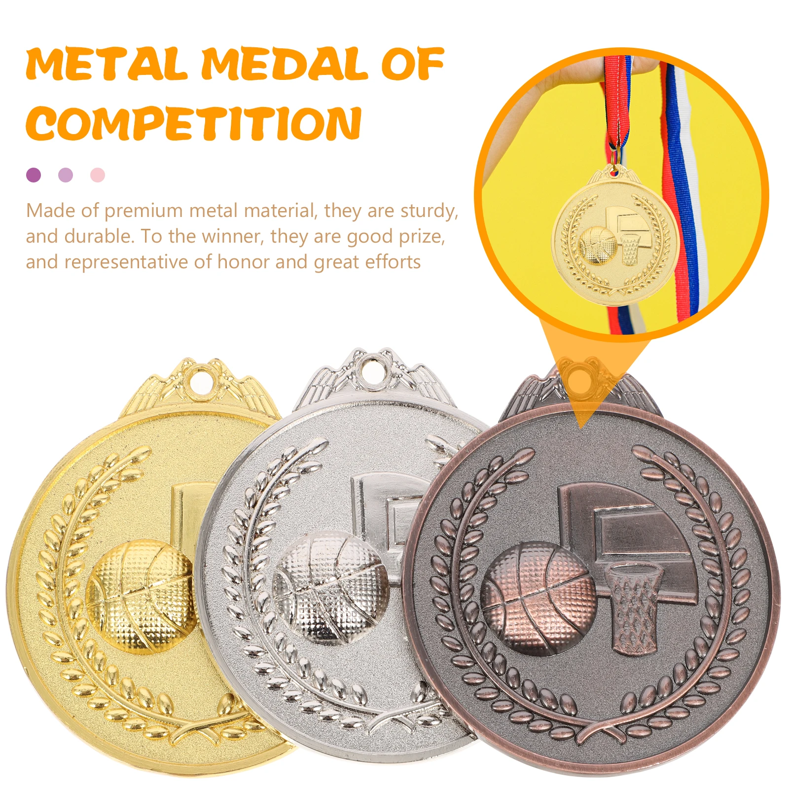 3 Pcs Medal Medals for Awards Gold Basketball Competition Adults Sports Winner Silver