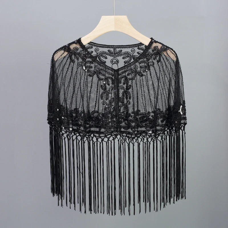 Vestido de baile latino personalizado para mujer, baile de ballet con lentejuelas, chal pequeño con borlas, chaqueta fina con protección solar, camisa holgada