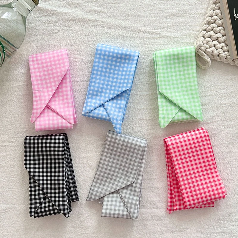 Lot de 6 foulards en satin de soie à carreaux pour femmes, accessoires pour poignée de sac, foulards pour femmes, bandeaux pour cheveux, ruban, foulard, cravate