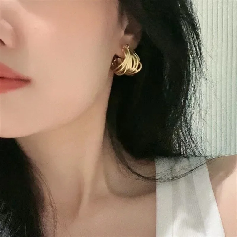 Fashion Jewelry Elegant Temperament Metallic Multi Wire Hoop Earrings For Women 2025 Trend New Simply Design Accessories