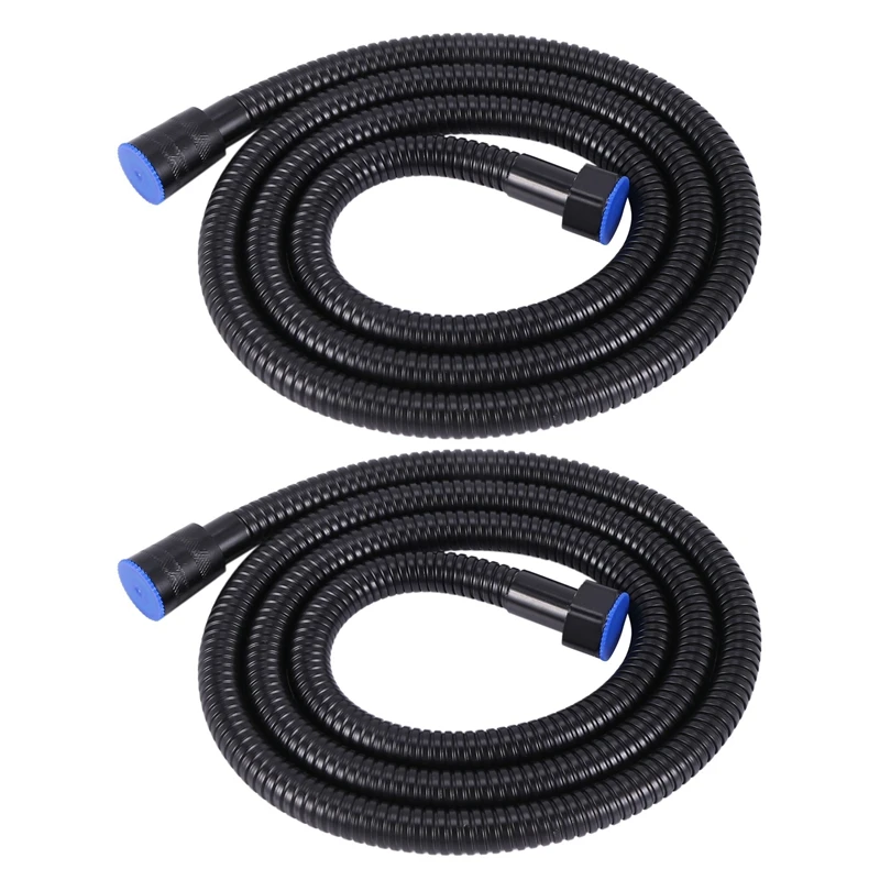 Hot 2X Black Shower Hose 150Cm Stainless Steel Shower Tube Flexible Gold Bathroom Hose Plumbing Glossy