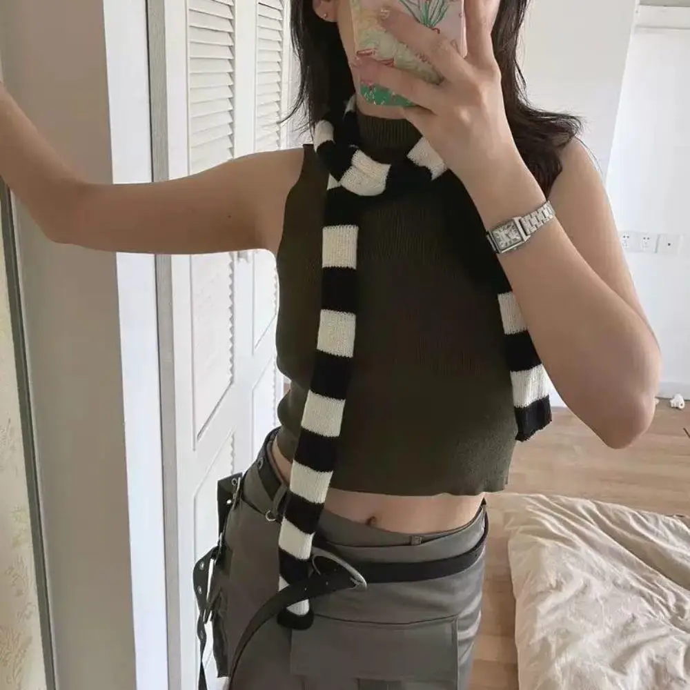 

Multi-color Stripe Scarf Soft Knitted Slim Narrow Ribbon Scarf All-match Decorative Waistband Fashion Long Strip Neck Scarves