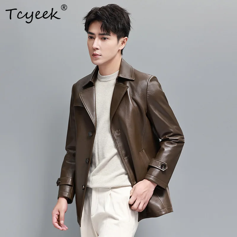 Tcyeek Real Leather Jacket Men Clothing Autumn Top Layer Sheepskin Suit Coat Male Business Casual Trench Coats Jaqueta De Couro