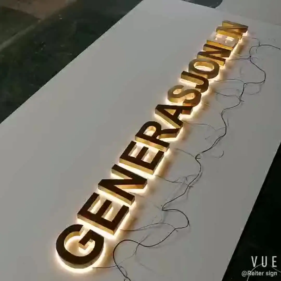 

Brushed Stainless Steel Plating Gold 3D Led Backlight Logo 3D Custom Wall Logo Sign