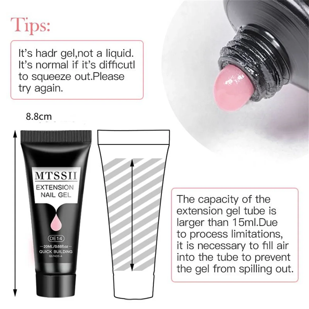 MTSSII 20ml เล็บเจลชุดสีชมพู Nude Milkly สีขาว Quick Building Hard GEL อะคริลิคคริสตัลเจลเล็บชุด