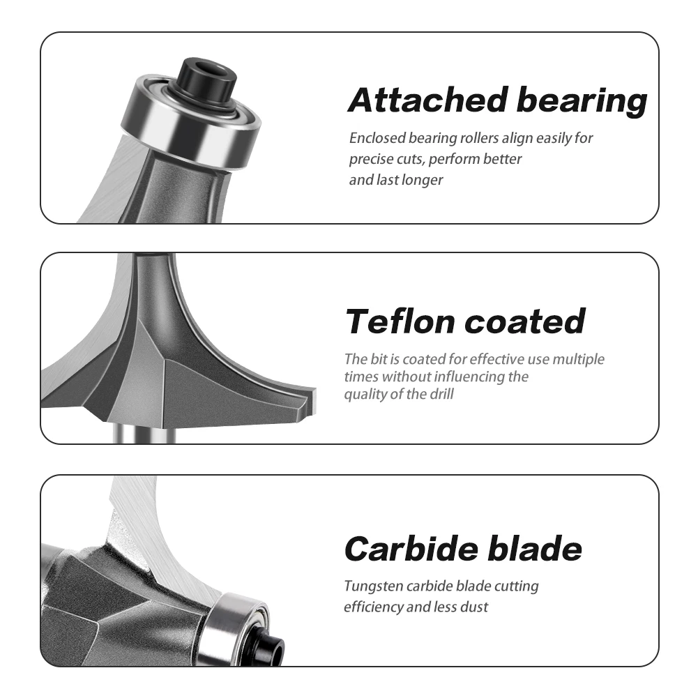 1pc 1/4" 1/2" Shank Woodworking Round Router Bit Woodworking Milling Cutter Slotting Tool Trimming Machine Router Bit
