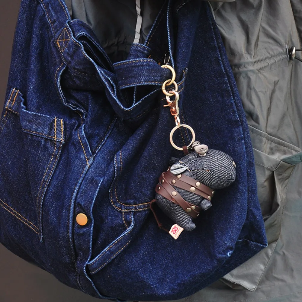 Unique cartoon‑style hippo plush charm, pendants for backpacks and cell phones, creative denim little‑hippo gift for men