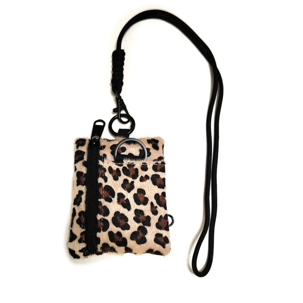 

Earphone Bag Square Hanging Neck Coin Purse PVC Zipper Bag Leopard Print Mini Wallet Black Khaki Small Card Holder Outdoor