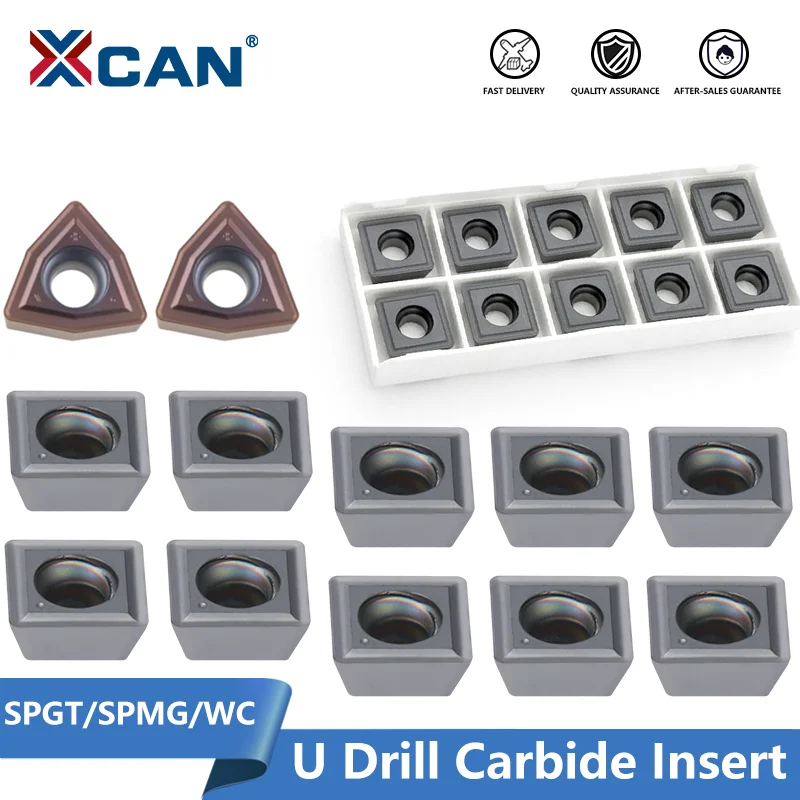 XCAN Drill Bit Carbide Insert U Drilling Blade 10pcs SPGT SPMG WC Indexable Drill Insert for Metal Cutting CNC Turning Insert