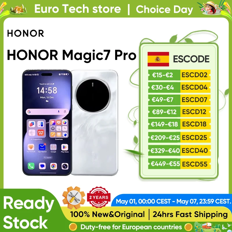 NOVO HONOR Magic7 Pro 5G Smartphone 2025 Snapdragon 8 Elite Tela LTPO de 6.8'' 120Hz Carregamento de 100W Magic UI 9.0 Baseado em Android 15