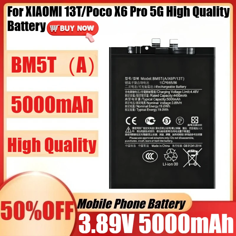 

New BM5T 3.89V 5000mAh Battery BM5T for XIAOMI 13T/Poco X6 Pro 5G High Quality Battery + Tools