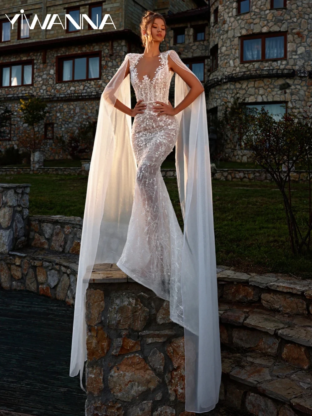 

New Illusion Embroidery Beaded Lace Wedding Dress Sexy Backless Mermaid Long Bridal Gown Customized Elegant Dresses For Bride