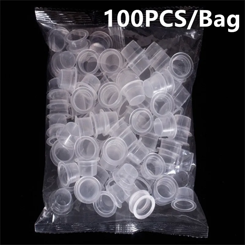 

100 шт. S/M/L пластиковые одноразовые чашки для чернил для микроблейдинга, пигмент для перманентного макияжа, прозрачный держатель, контейнер, крышка, аксессуар для татуировки