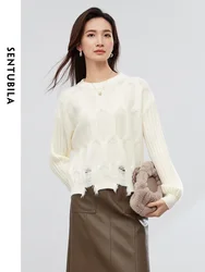 SENTUBILA Geometric Cut Out Soft Knitted Sweater O-neck Straight Warm Knit Pullover 2024 Spring Knitwear Jumper Woman W44E58457X