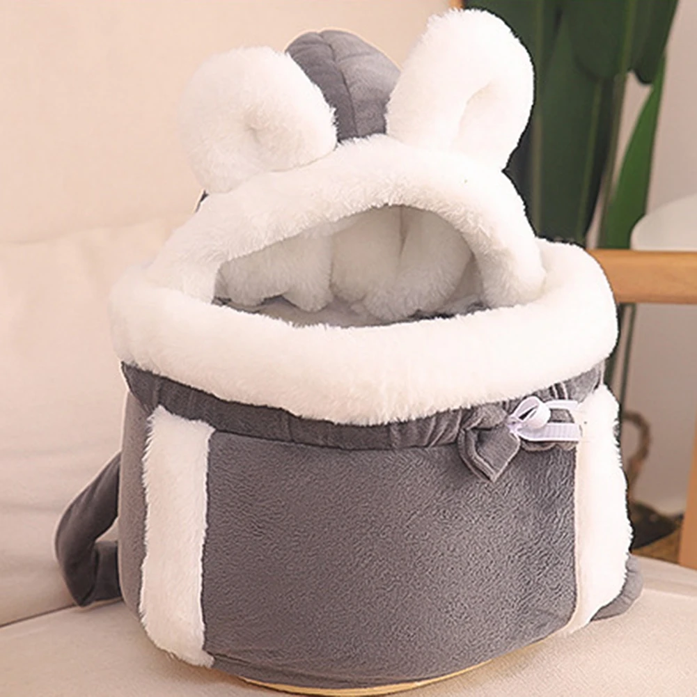 Warm Plush Cat Dog Backpack Carrier Cute Soft Pet Travel Bag for Small Pets Outdoor Walking Indoor Use