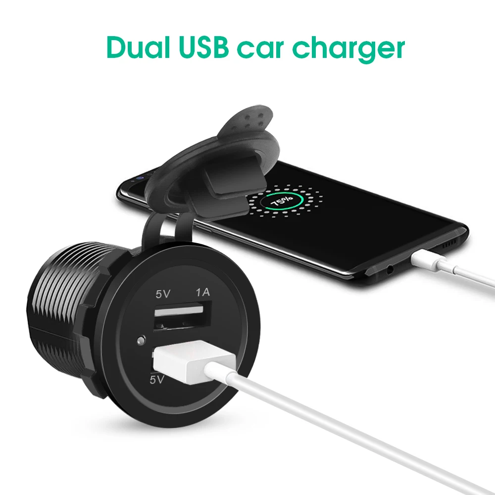 Car USB Charger Dual USB Ports Charge Adapter Socket Power for Motorcycle Cigarette Lighter 3.1A Waterproof Fast Charger