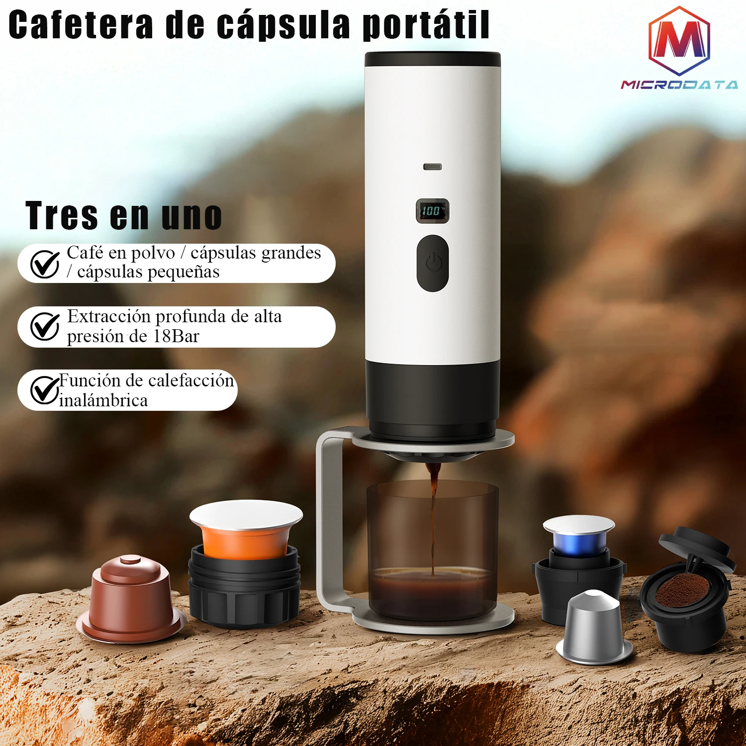 Máquina de café de cápsulas eléctrica portátil 3 en 1, máquina de café expreso, bomba de calefacción inalámbrica, extracción de taza de café, pantalla Digital