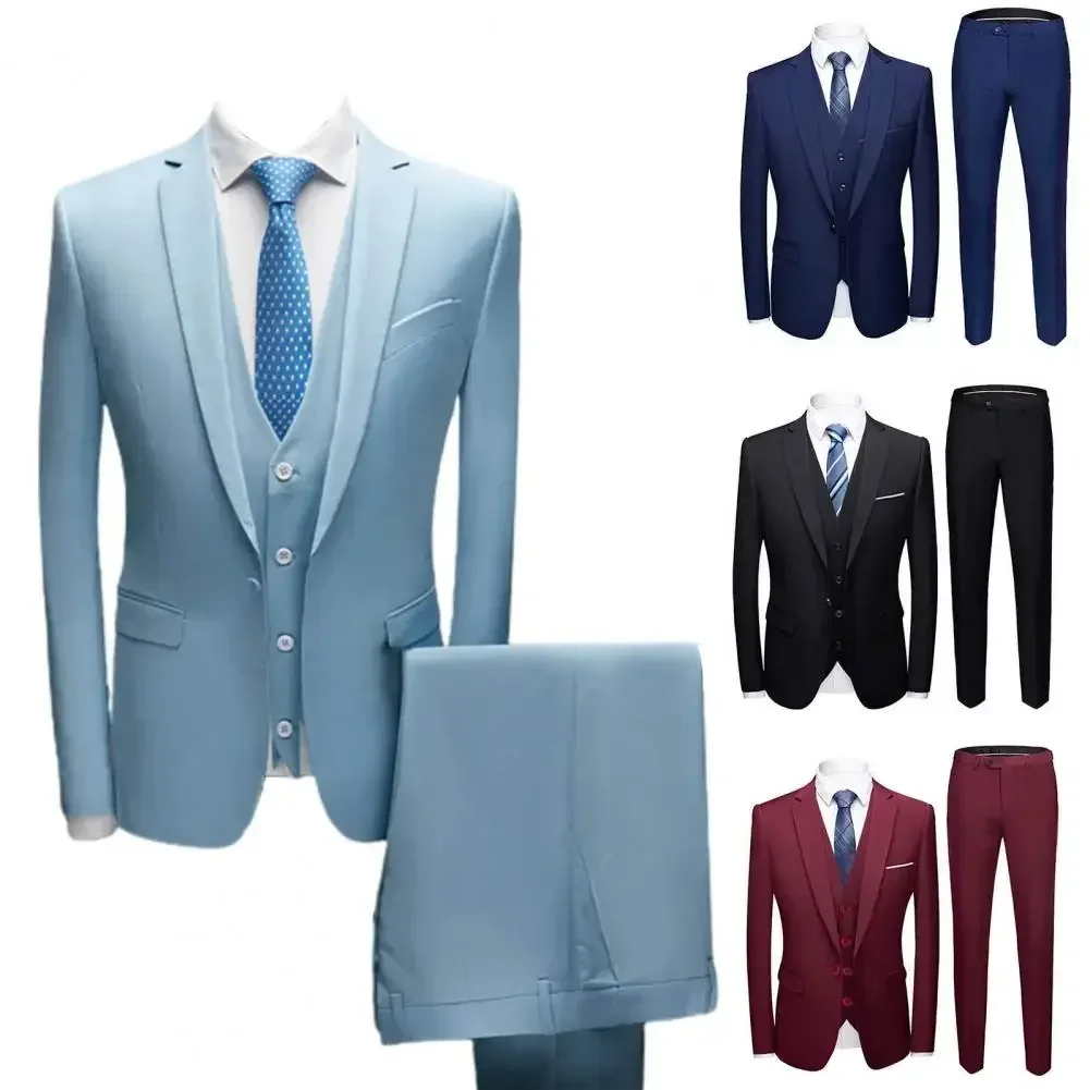 Business Stylish Men Lapel Formal Groom For Suit Temperament Slimming Male Buttons