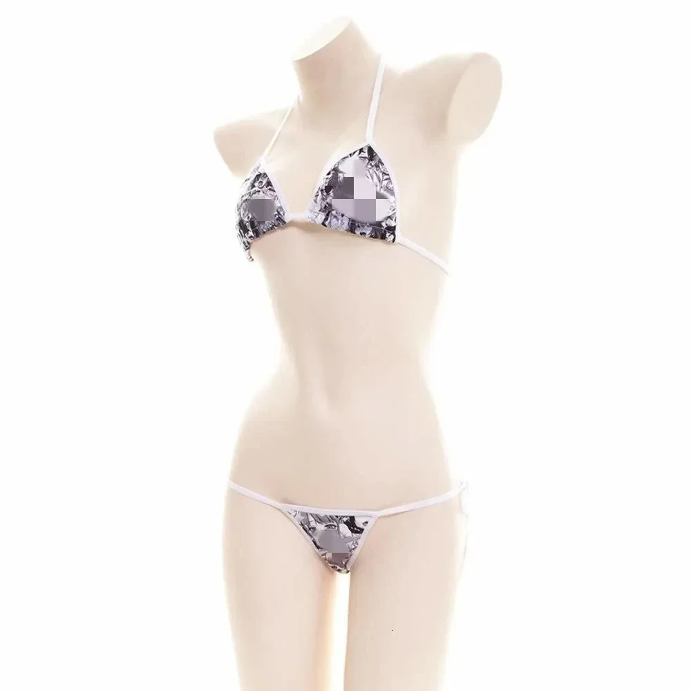 Ahegao Bikini Lingerie Bra &T-back G-string Panties 2PCS Cute Lolita Sexy Exotic Apparel Facial Expression Print Bra