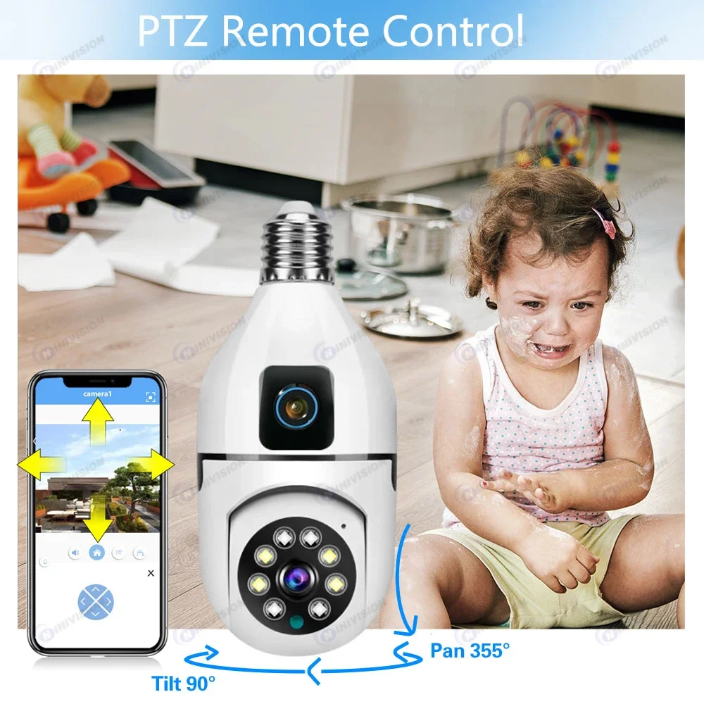Mini Câmera de Vigilância com Lente Dupla, Lâmpada Interior, Monitor Doméstico Do Bebê, Auto Rastreamento, CCTV PTZ, Wi-Fi, IP, 4MP