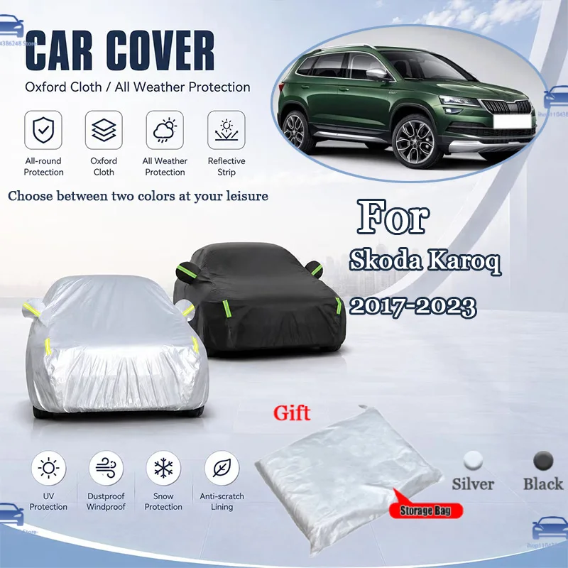 

For Skoda Karoq 2017-2023 2020 2021 2022 All Weather Oxford Car Cover Uv Snow Dustproof Reflective Strip Outdoor Protection