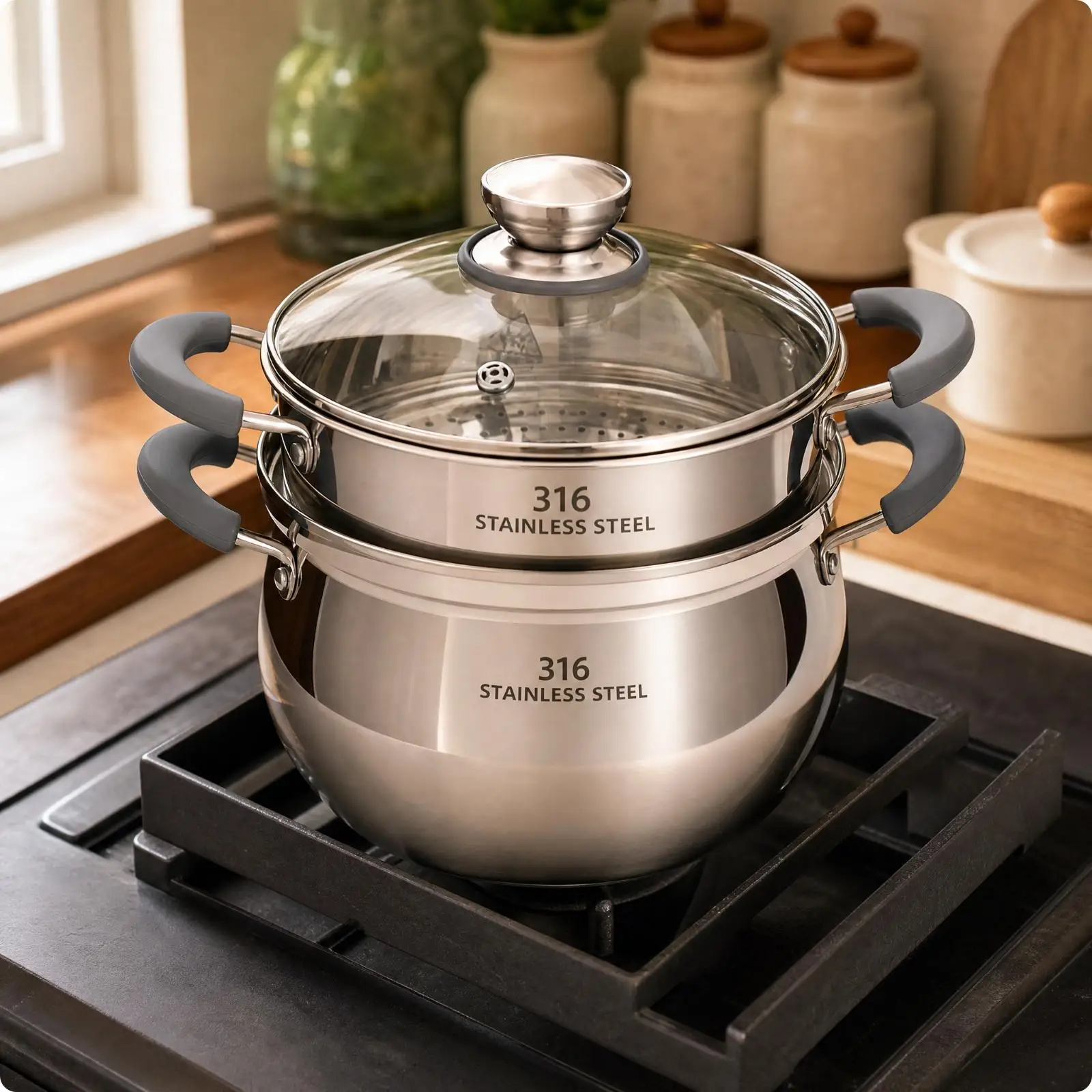 Induction Ready Stock Pot with Tempered Glass Cover and Cool Touch Side Grip Handles
