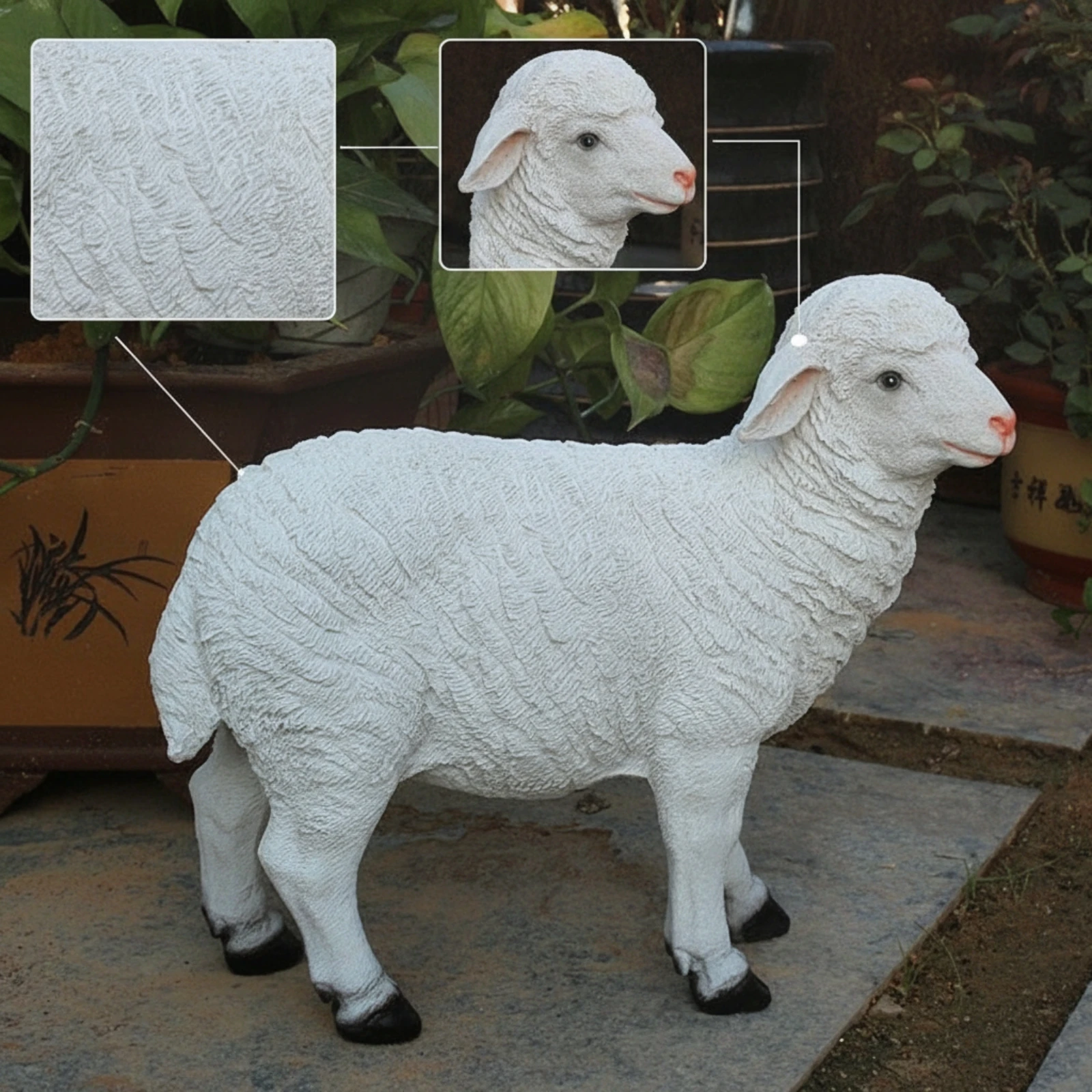 Sheep Figurine Textured Resin Sheep Animal Figurines Long-Lasting Decor Charming for Homeowners, Garden, Lawn