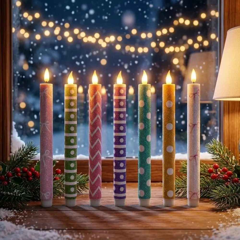 6pcs Macaron Glitter Electronic Candles Realistic Flame Simulation Flame LED Candles Remote Control Macaron Color