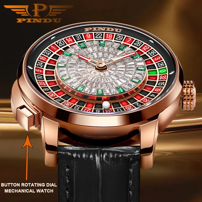 

PINDU Design Button Rotating dial Mechanical Watch Men TOP-luxurious NH35 Movement Stainless steel Waterproof Automatic watch