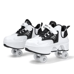 New Deformation Parkour Shoes Four Wheels Rounds Of Running Shoes Casual Sneakers Unisex Deform Roller Shoes Skating Shoes