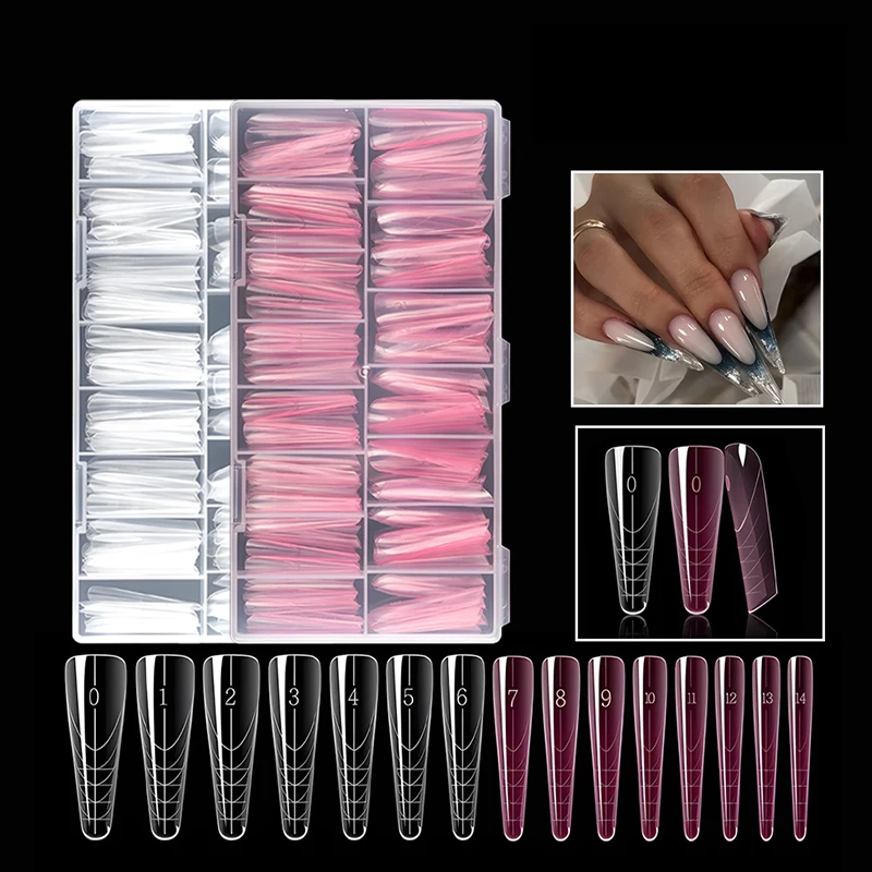 1 doos Franse verlengde nagel dubbele vorm mallen transparante platte top snelle bouwvorm valse tips voor manicure nail art tool set