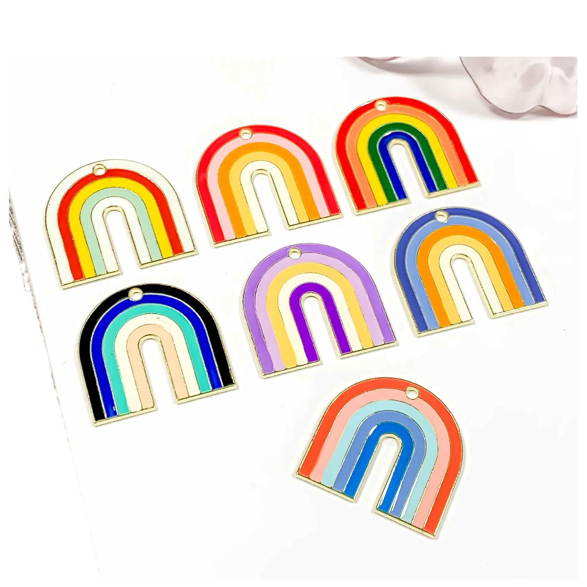 

New Arrival 40pcs 26*27mm Oil Drop Colorful Alloy Enamel Metal Rainbow Necklace Pendant Ornament Accessory Jewelry Charms