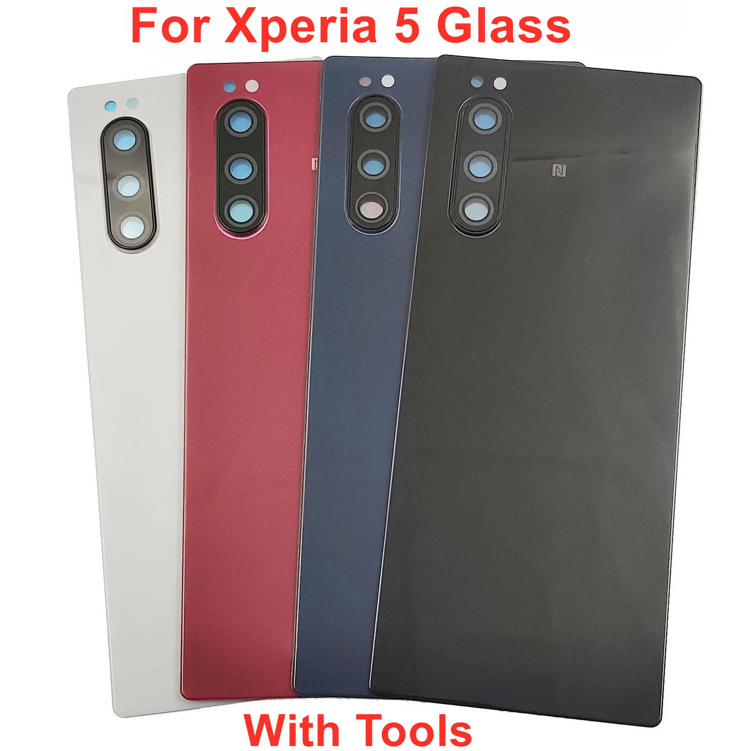 A+++ Gorilla Glass Back Lid Door For Sony Xperia 5 Hard Battery Cover Rear Housing Shell Case With Camera Lens Adhesive Sticker