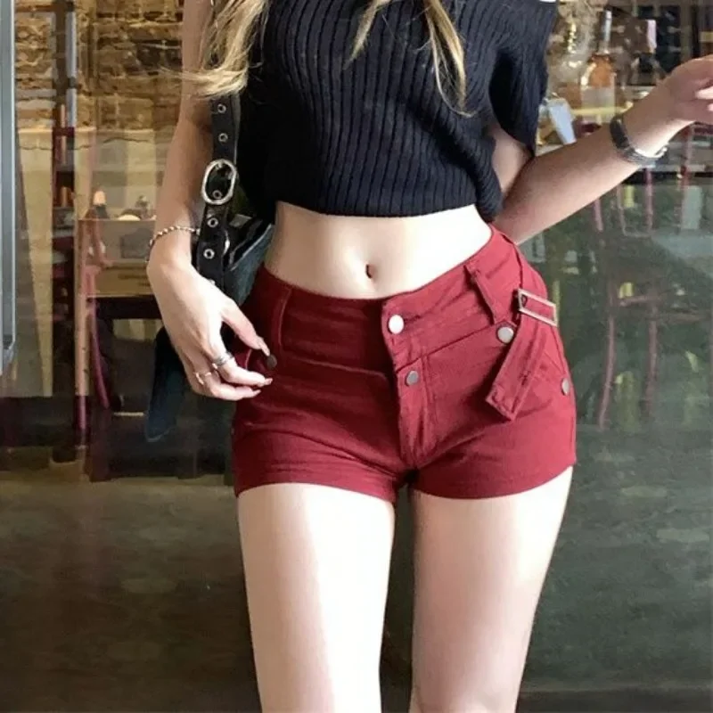 Red Skinny Female Short Jeans Pants Hot Elegant XL Fashion Clothing 2025 Youthful Y2k Vintage Comfy Classic Women's Denim Shorts