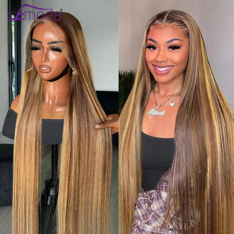 

Lemoda 250% Density Highlight Colored Human Hair Wig 13x6 HD Lace Frontal Wig Ombre 13x4 Full Frontal Straight Wigs For Women