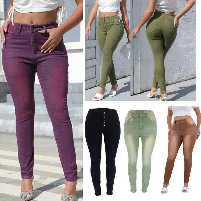 

High Waisted Tight Jeans High Street Slim Fitting Elastic Pencil Pants Multiple Styles Cowboy Pants