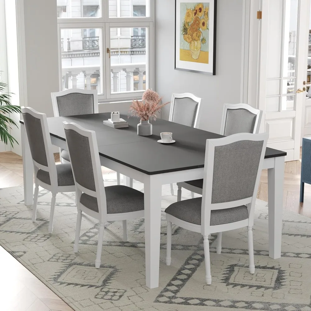 

Dining Table Set for 6 Farmhouse Kitchen Table Set with 6 Upholstered Chairs for Kitchen Dining Room, Extendable Dining Table