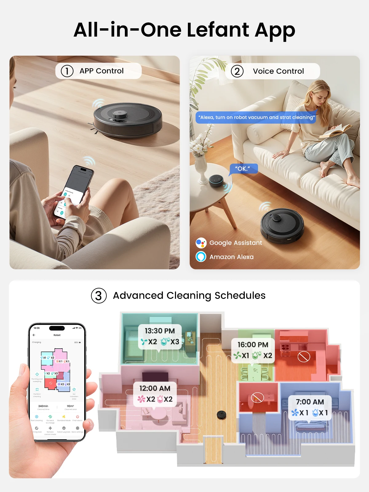 Lefant M2S Pro Robot Vacuum Cleaner with Mapping,10000Pa, Automatic Dust Station,Laser Navigation, PSD Avoidance Technology