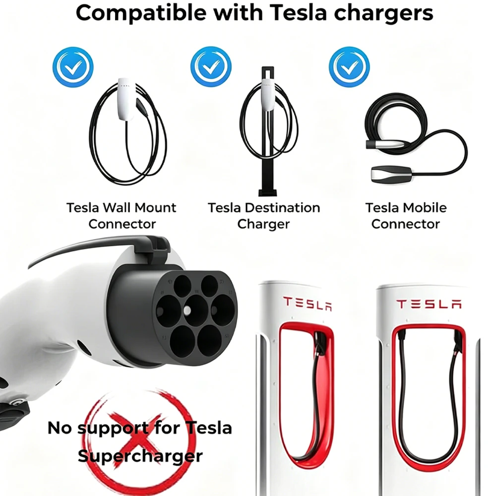 UNIRISE Electric Vehicles Connector Tesla to GBT EV Adapter 32A 7kW 250V for NACS Charger to GB/T Socket Charging Converter