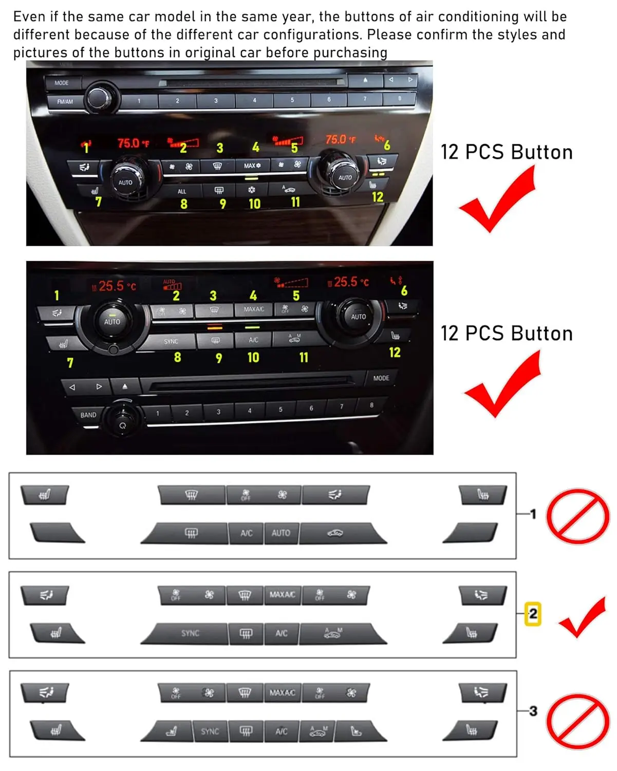 For BMW Climate Control Fan Speed AC Button For 5' F07/F10,6' F06/F12/F13,7' F01/F02/F04,X5 F15/M F85,X6 F16/M F86