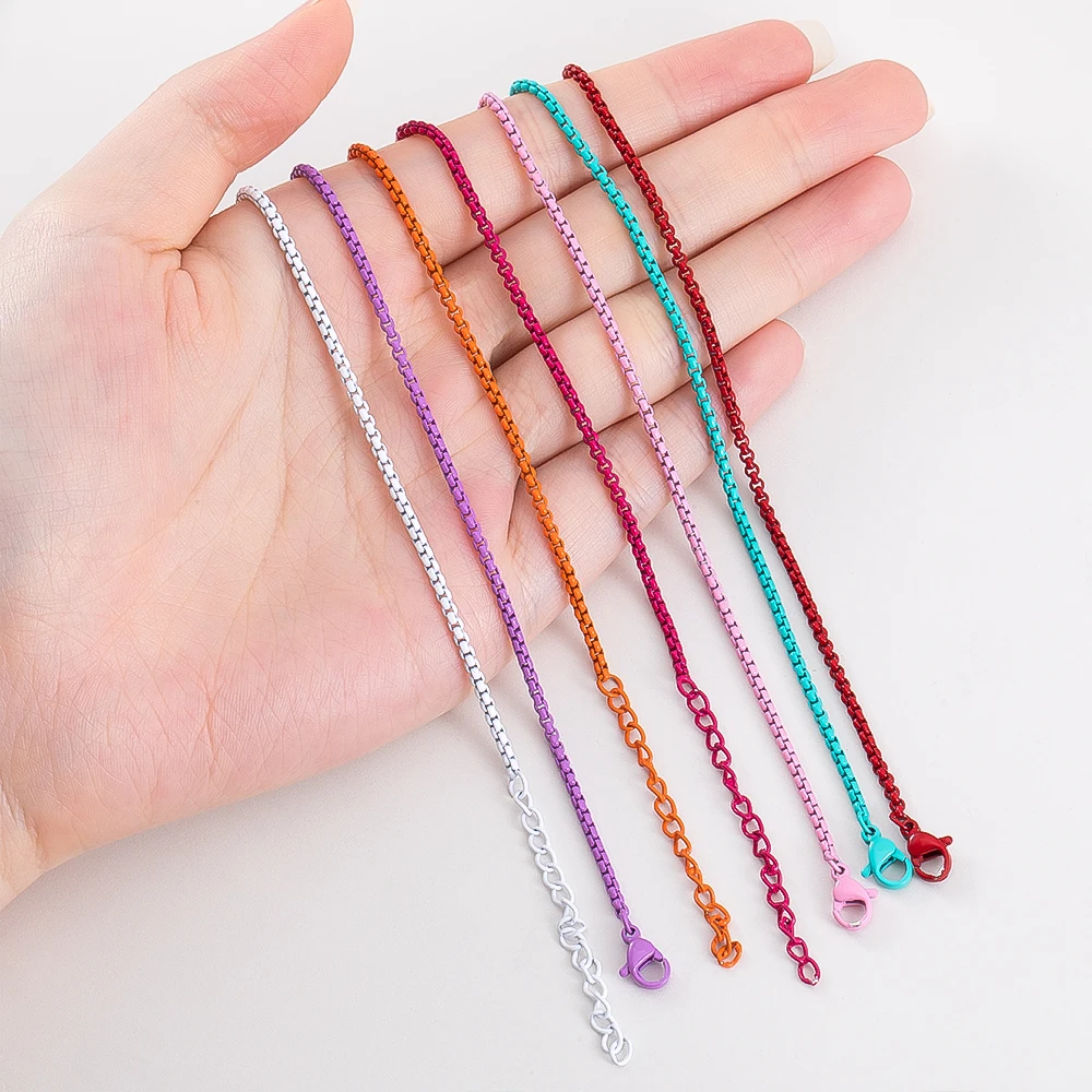 

Stainless Steel 50cm Chromatic Colour Classic Personality Clavicle Necklaces 2MM Box Chain For Women Men Party Jewelry Gift