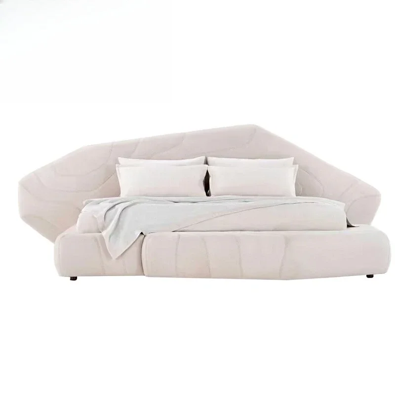 White light luxury, double bed villa master bedroom, designer creative widescreen bed