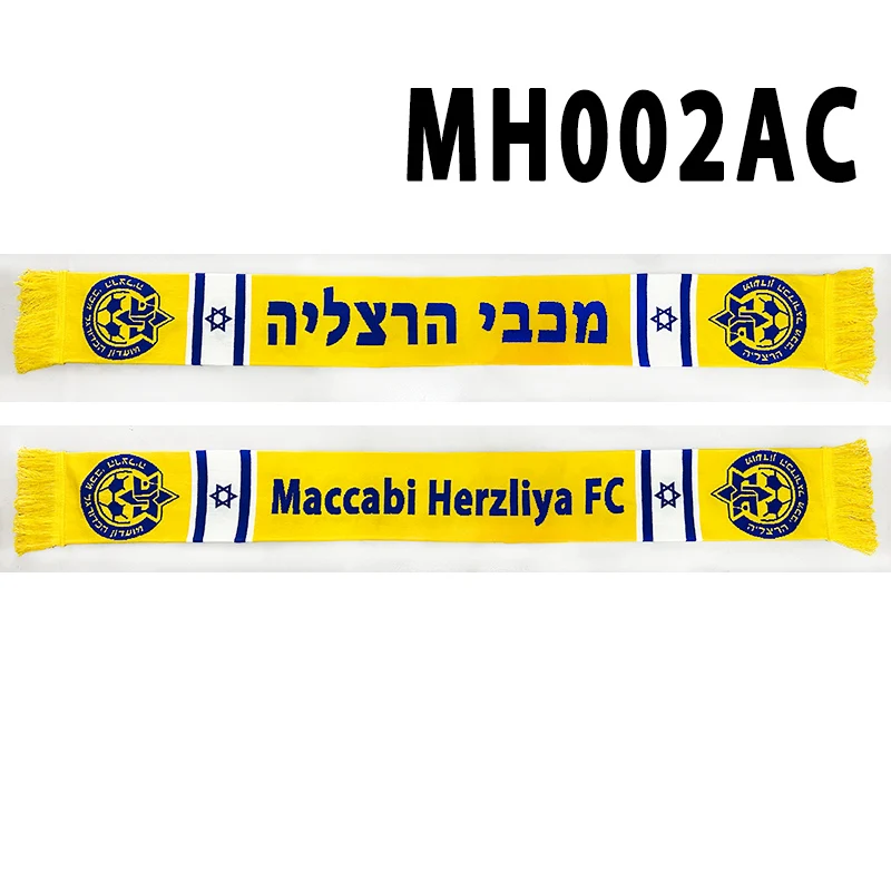 145*18 cm Size Maccabi Herzliya FC Scarf for Fans Double-faced Knitted MH002AC