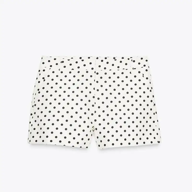 

Loose Polka Dot Zipper Women's Shorts Set Stand Collar Patchwork Full Sleeve Pockets Jacket Tie Up Short Pant Suit Summer Outfit