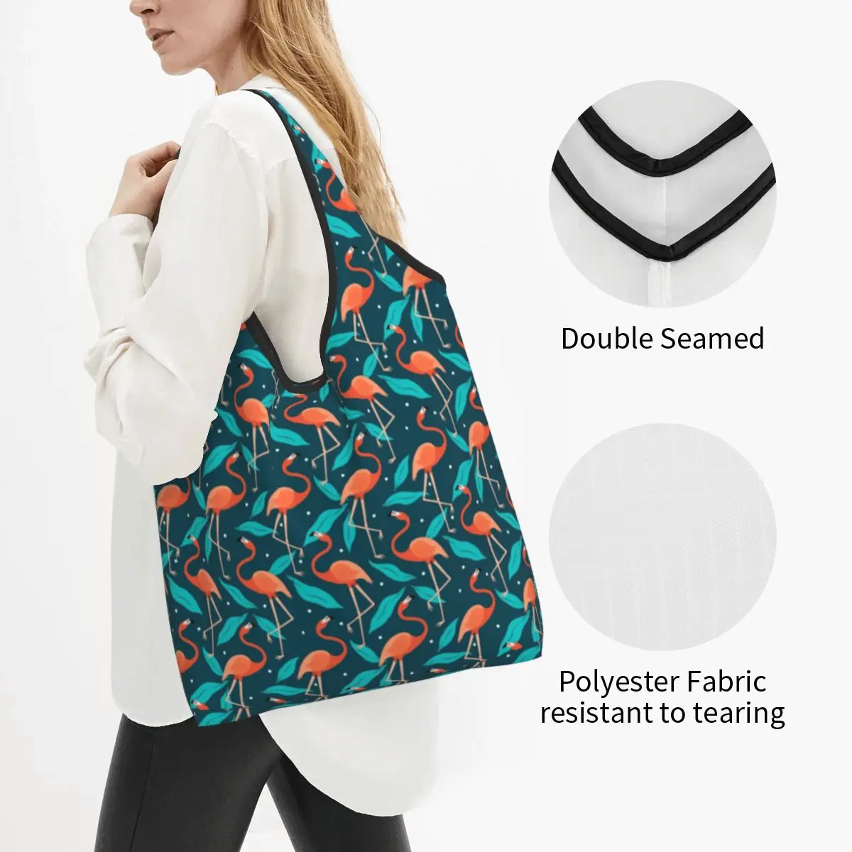 Kawaii Printed Flamingo Summer Pattern Bird Tote Shopping Bag Portable Shopper Shoulder Handbag