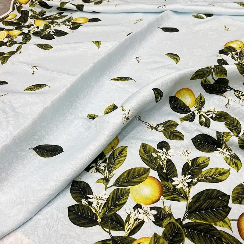 Brand fashion design jacquard fabric lemon printed polyester fabrics cloth for dress jacket diy sewing by the meter material